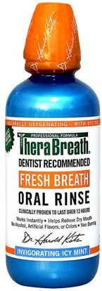 TheraBreath, Fresh Breath Oral Rinse, Invigorating Icy Mint Flavor, 16 fl oz (473 ml) ,حمام، الجمال، العناية بالأسنان عن طريق الفم، إكسيليتول عن طريق الفم الرعاية، غسول الفم