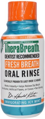 TheraBreath, Fresh Breath Oral Rinse, Invigorating Icy Mint Flavor, 3 fl oz (88.7 ml) ,حمام، الجمال، العناية بالأسنان عن طريق الفم، منتجات نظافة الفم، الصحة، جفاف الفم