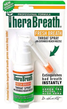 TheraBreath, Fresh Breath, Throat Spray, 1 fl oz (30 ml) ,حمام، الجمال، العناية بالأسنان عن طريق الفم، النعناع الأسنان اللثة، الصحة، الانفلونزا الباردة والفيروسية، رذاذ الرعاية الحلق