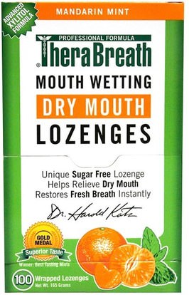 TheraBreath, Mouth Wetting Fresh Breath Lozenges, Mandarin Mint, 100 Wrapped Lozenges, 165 g ,حمام، الجمال، العناية بالأسنان عن طريق الفم، النعناع الأسنان الأسنان