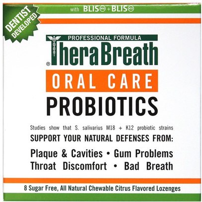 TheraBreath, Oral Care Probiotics, Citrus Flavor, 8 Sugar Free Lozenges ,حمام، الجمال، العناية بالأسنان عن طريق الفم، منتجات نظافة الفم، المكملات الغذائية، البروبيوتيك، استقرت البروبيوتيك