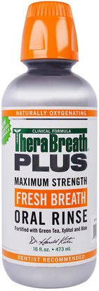 TheraBreath, Plus Maximum Strength Fresh Breath Oral Rinse, 16 fl oz (473 ml) ,حمام، الجمال، العناية بالأسنان عن طريق الفم، إكسيليتول عن طريق الفم الرعاية، غسول الفم