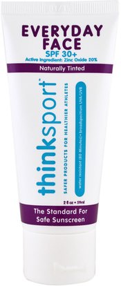 Think, Thinksport, EveryDay Face, SPF 30+, Naturally Tinted, 2 oz (59ml) ,حمام، الجمال، واقية من الشمس، العناية بالوجه، حروق الشمس حماية الشمس