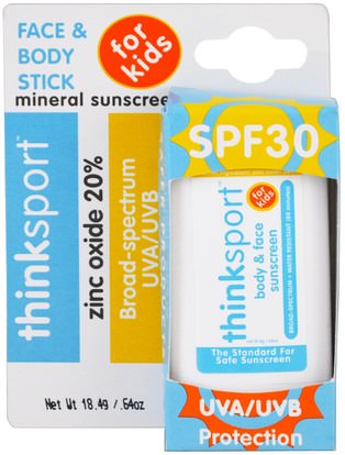 Think, Thinksport, Face & Body, Sunscreen Stick, For Kids, SPF 30.64 oz (18.4 g) ,الجمال، حمام، واقية من الشمس