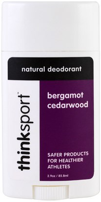 Think, Thinksport, Natural Deodorant, Bergamot Cedarwood, 2.9 oz (85.8 ml) ,حمام، الجمال، مزيل العرق