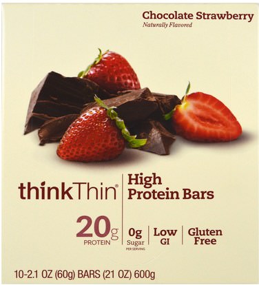 ThinkThin, High Protein Bars, Chocolate Strawberry, 10 Bars, 2.1 oz (60 g) Each ,والرياضة، والبروتين أشرطة