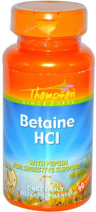Thompson, Betaine HCl, 90 Tablets ,المكملات الغذائية، بيتين هكل، الصحة