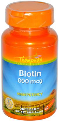 Thompson, Biotin, 800 mcg, 90 Tablets ,الفيتامينات، فيتامين ب، البيوتين