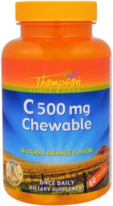 Thompson, C500 mg Chewable, Natural Orange Flavor, 60 Chewables ,الفيتامينات، فيتامين ج، فيتامين ج مضغ