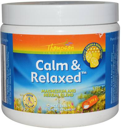 Thompson, Calm & Relaxed, Natural Lemon & Honey Flavor, 270 g ,والملاحق، والمعادن، والمغنيسيوم، والصحة، والمزاج