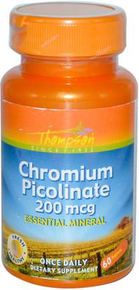 Thompson, Chromium Picolinate, 200 mcg, 60 Tablets ,المكملات الغذائية، المعادن، بيكولينات الكروم