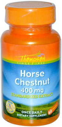 Thompson, Horse Chestnut, 400 mg, 60 Capsules ,الأعشاب، خشب الكستناء الحصان