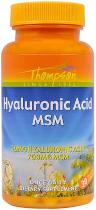 Thompson, Hyaluronic Acid - MSM, 30 Veggie Caps ,الصحة، المرأة، هيالورونيك، مكافحة الشيخوخة