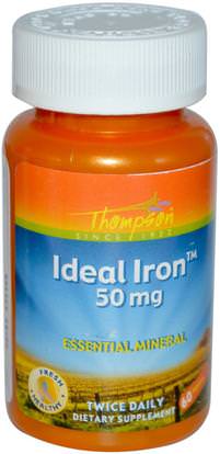 Thompson, Ideal Iron, 50 mg, 60 Tablets ,المكملات الغذائية، والمعادن، والحديد