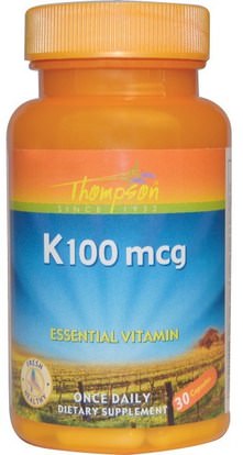 Thompson, K, 100 mcg, 30 Capsules ,الفيتامينات، فيتامين k
