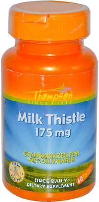 Thompson, Milk Thistle, 175 mg, 60 Veggie Caps ,الصحة، السموم، الحليب الشوك (سيليمارين)