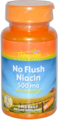 Thompson, No Flush Niacin, 500 mg, 30 Veggie Caps ,الفيتامينات، فيتامين ب، فيتامين b3، النياسين دافق مجانا