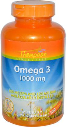 Thompson, Omega 3, 1000 mg, 100 Softgels ,المكملات الغذائية، إيفا أوميجا 3 6 9 (إيبا دا)، دا، إيبا، أوميغا 369 قبعات / علامات التبويب