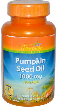 Thompson, Pumpkin Seed Oil, 1000 mg, 60 Softgels ,المكملات الغذائية، إيفا أوميجا 3 6 9 (إيبا دا)، زيت بذور اليقطين