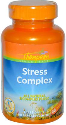 Thompson, Stress Complex, 90 Capsules ,الفيتامينات، فيتامين ب المعقدة، الصحة، مكافحة الإجهاد