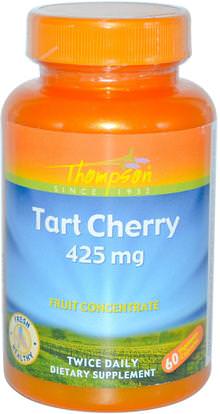 Thompson, Tart Cherry, 425 mg, 60 Veggie Caps ,المكملات الغذائية، مضادات الأكسدة، مقتطفات الفاكهة، الكرز (الفاكهة السوداء البرية)