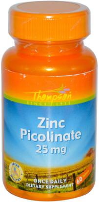 Thompson, Zinc Picolinate, 25 mg, 60 Tablets ,المكملات الغذائية، المعادن، الزنك