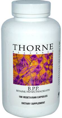 Thorne Research, B.P.P., Betaine / Pepsin / Pancreatin, 180 Vegetarian Capsules ,المكملات الغذائية، البيتين هكل، الإنزيمات، البنكرياتين
