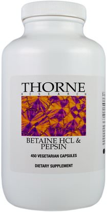Thorne Research, Betaine HCL & Pepsin, 450 Vegetarian Capsules ,المكملات الغذائية، البيتين هكل