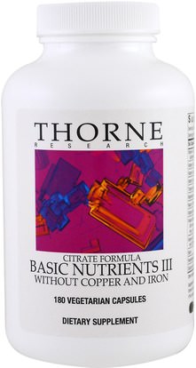 Thorne Research, Citrate Formula, Basic Nutrients III, Without Copper and Iron, 180 Vegetarian Capsules ,الفيتامينات، الفيتامينات، المعادن، المعادن المتعددة