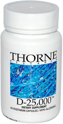 Thorne Research, D-25,000, 60 Vegetarian Capsules ,الفيتامينات، فيتامين d3، الدعم المناعي