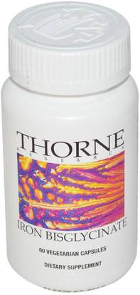Thorne Research, Iron Bisglycinate, 60 Vegetarian Capsules ,المكملات الغذائية، والمعادن، والحديد