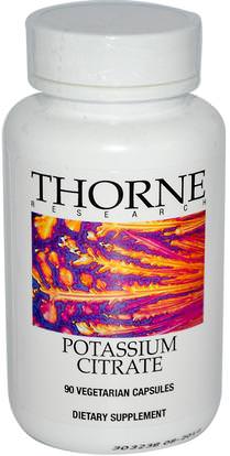 Thorne Research, Potassium Citrate, 90 Vegetarian Capsules ,المكملات الغذائية، المعادن، البوتاسيوم