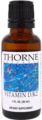 Thorne Research, Vitamin D/K2, 1 fl oz (30 ml) ,الفيتامينات، فيتامين d3، فيتامين k
