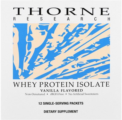 Thorne Research, Whey Protein Isolate, Vanilla Flavored, 12 Single Serving Packets, 26.9 g Each ,المكملات الغذائية، بروتين مصل اللبن