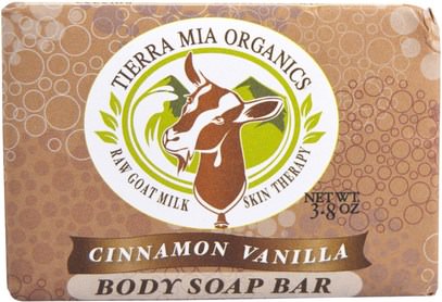 Tierra Mia Organics, Raw Goat Milk Skin Therapy, Body Soap Bar, Cinnamon Vanilla, 3.8 oz ,حمام، الجمال، الصابون