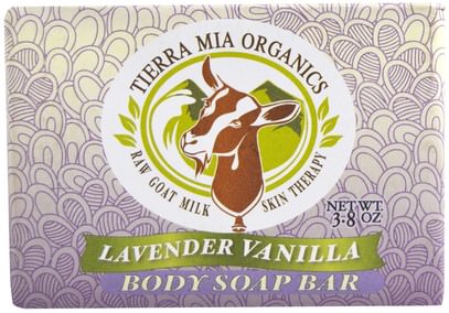 Tierra Mia Organics, Raw Goat Milk Skin Therapy, Body Soap Bar, Lavender Vanilla, 3.8 oz ,حمام، الجمال، الصابون