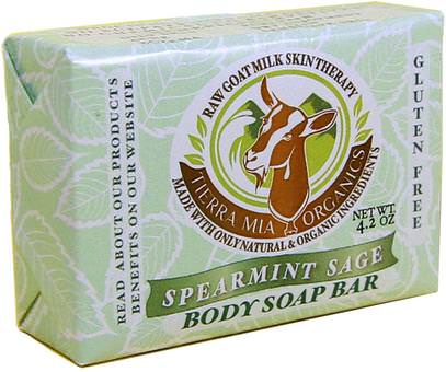 Tierra Mia Organics, Raw Goat Milk Skin Therapy, Body Soap Bar, Spearmint Sage, 4.2 oz ,حمام، الجمال، الصابون