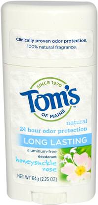 Toms of Maine, Natural Long Lasting Deodorant, Aluminum-Free, Honeysuckle Rose, 2.25 oz (64 g) ,حمام، الجمال، مزيل العرق المرأة