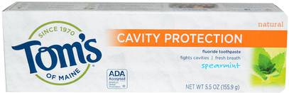 Toms of Maine, Cavity Protection Fluoride Toothpaste, Spearmint, 5.5 oz (155.9 g) ,حمام، الجمال، معجون أسنان