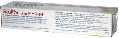 Toms of Maine, Propolis & Myrrh, Fluoride-Free Toothpaste, Spearmint, 5.5 oz (155.9 g) ,حمام، الجمال، معجون أسنان