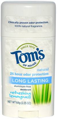 Toms of Maine, Natural Long Lasting Deodorant, Aluminum-Free, Refreshing Lemongrass, 2.25 oz (64 g) ,حمام، الجمال، مزيل العرق