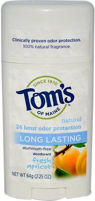 Toms of Maine, Natural Long Lasting Deodorant, Aluminum-Free, Fresh Apricot, 2.25 oz (64 g) ,حمام، الجمال، مزيل العرق