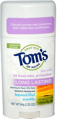 Toms of Maine, Natural Long Lasting, Aluminum-Free, Womens Deodorant, Beautiful Earth, 2.25 oz (64 g) ,حمام، الجمال، مزيل العرق