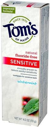Toms of Maine, Sensitive Toothpaste, Fluoride-Free, Wintermint, 4 oz (113 g) ,حمام، الجمال، معجون أسنان