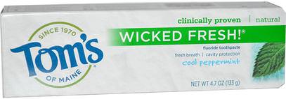 Toms of Maine, Wicked Fresh! Fluoride Toothpaste, Cool Peppermint, 4.7 oz (133 g) ,حمام، الجمال، معجون أسنان