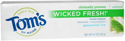 Toms of Maine, Wicked Fresh!, Fluoride Toothpaste, Spearmint Ice, 4.7 oz (133 g) ,حمام، الجمال، معجون أسنان