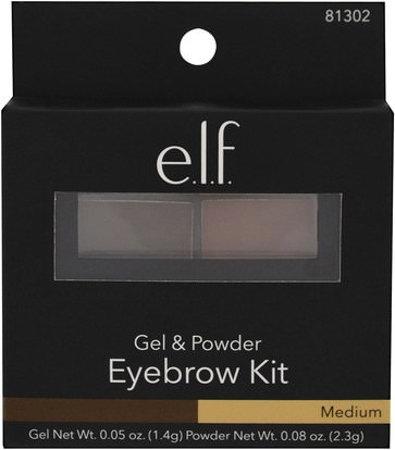 أدوات / فرش، وجه E.L.F. Cosmetics, Eyebrow Kit, Gel - Powder, Medium, Gel 0.05 oz (1.4 g) - Powder 0.08 oz (2.3 g)