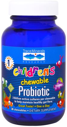Trace Minerals Research, Childrens Chewable Probiotic, Concord Grape, 30 Chewables ,المكملات الغذائية، البروبيوتيك، الأطفال البروبيوتيك، استقرت البروبيوتيك