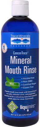 Trace Minerals Research, ConcenTrace Mineral Mouth Rinse, Mint, 16 fl oz (473 ml) ,والملاحق، والمعادن، والمعادن النزرة، وحمام، والجمال، ورعاية الأسنان عن طريق الفم، غسول الفم
