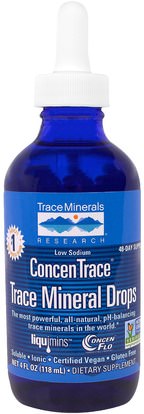 Trace Minerals Research, ConcenTrace, Trace Mineral Drops, Dropper Bottle, 4 fl oz (118 ml) ,والملاحق، والمعادن، والمعادن النزرة
